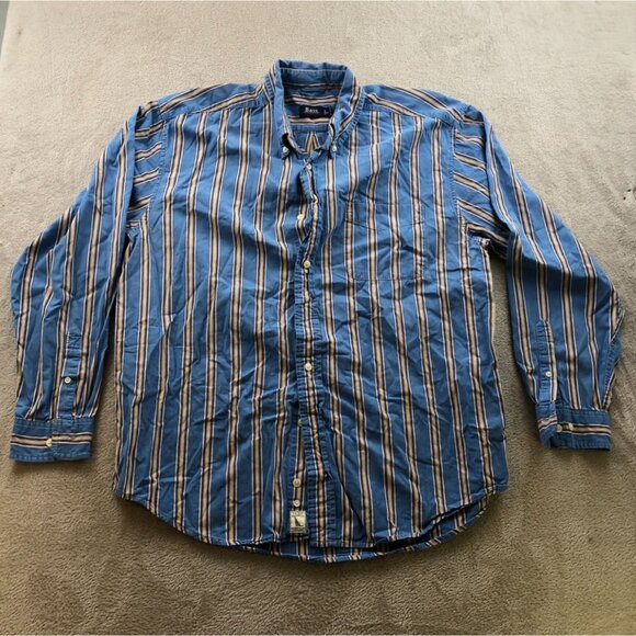 G.H. Bass & Co. Mens Shirt Large Striped Long Sleeve Button Down Casual Blue - Picture 8 of 9